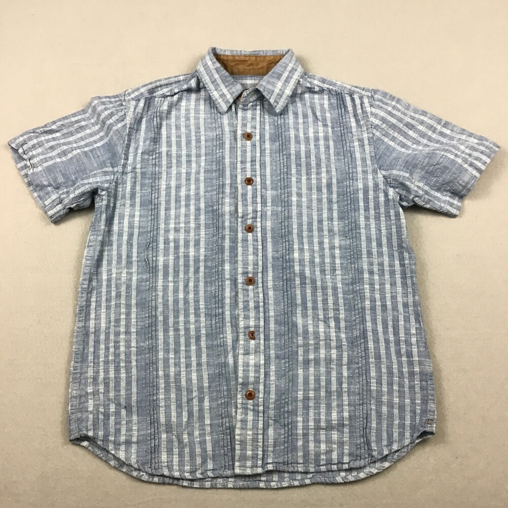 Frye Shirt Men Small Blue White Stripes  Short Sleeve Button Up Cotton S